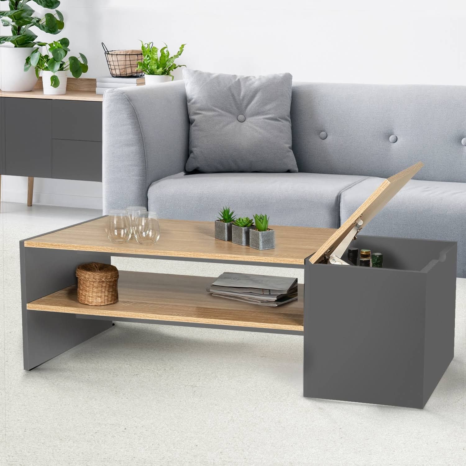 idmarket Izia rectangular contemporary bar coffee table with storage