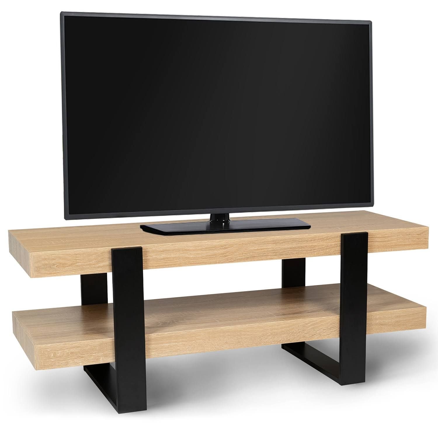 idmarket TV stand 114 cm double shelf phoenix wood and