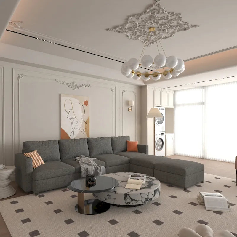 Christopher Knight Home - Stellar Modular U-Shaped Sectional Sofa Bed with Storage, 6 Seats, Ottoman, and Chenille Fabric