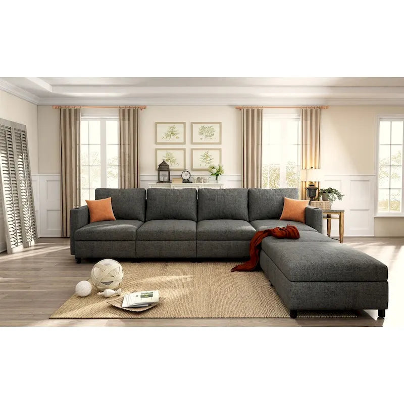 Christopher Knight Home - Stellar Modular U-Shaped Sectional Sofa Bed with Storage, 6 Seats, Ottoman, and Chenille Fabric