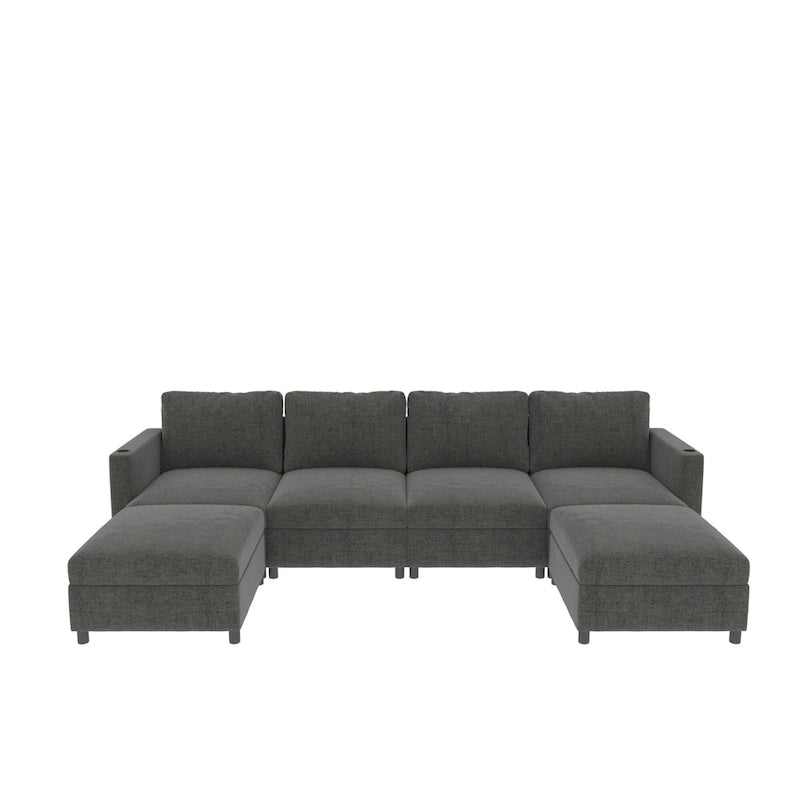 Christopher Knight Home - Stellar Modular U-Shaped Sectional Sofa Bed with Storage, 6 Seats, Ottoman, and Chenille Fabric
