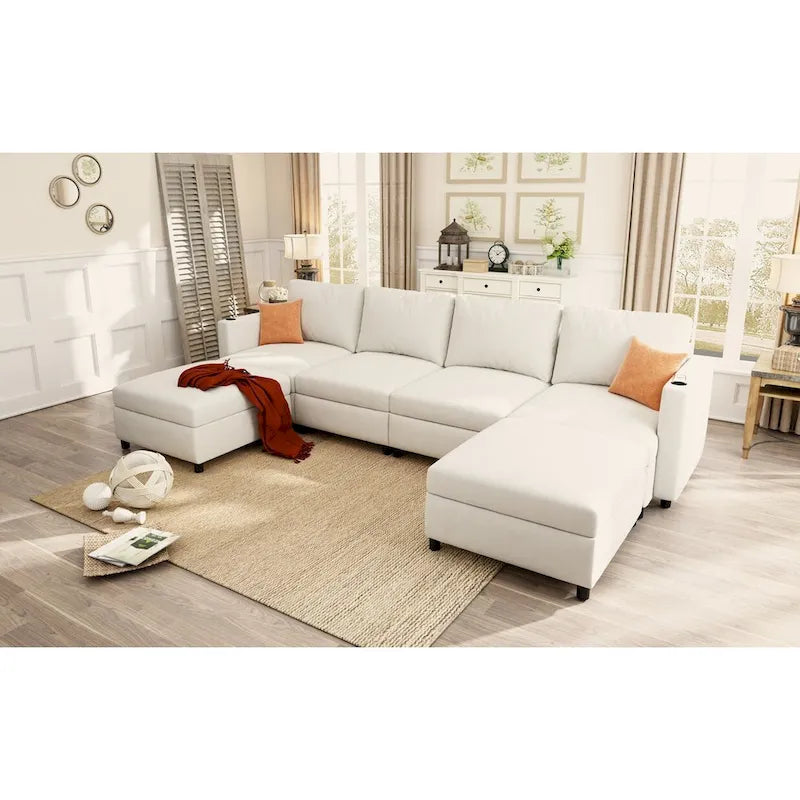 Christopher Knight Home - Stellar Modular U-Shaped Sectional Sofa Bed with Storage, 6 Seats, Ottoman, and Chenille Fabric