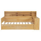 Wooden Full Size Daybed with Storage Shelves, Two Drawers & Study Desk,Natural