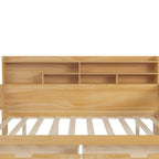 Wooden Full Size Daybed with Storage Shelves, Two Drawers & Study Desk,Natural