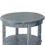 Rena Side End Table with 2 Shelves, 24 Inch Ocean Blue Mahogany Wood