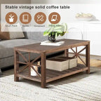 Modern Coffee Table Rectangular Living Room Center Table with Storage Shelves, for Small Space Living Room Antique Brown