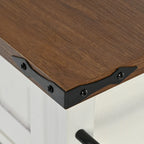 53.7   Farmhouse Kitchen Island With Power Outlet and Sliding Barn Doors, Rustic Storage Island With Drop Leaf and Drawers