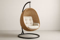 Hanging chair in steel and rattan with natural cream polyester cushion, 105 cm x 75 cm x 110 cm (W×D×H)
