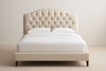 Double bed with upholstered headboard 160x200x120 cm beige wood