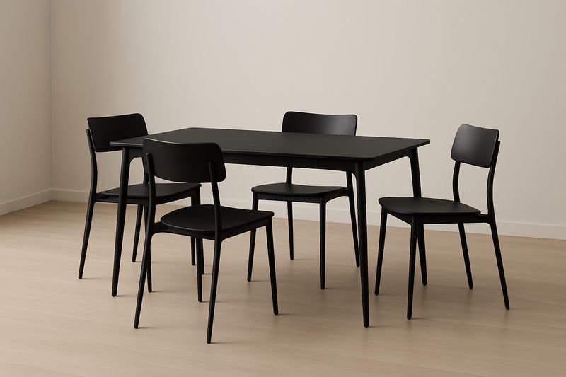 Rectangular Dining Table with 4 Chairs, Black Metal