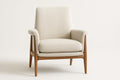 Armchair in light beech with beige polyester fabric upholstery