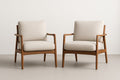 Set of Beech Wood and Beige Fabric Armchairs
