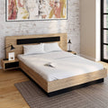 id market Santa double bed with headboard + integrated bedside tables and slatted base 140 x 190 cm wood and black