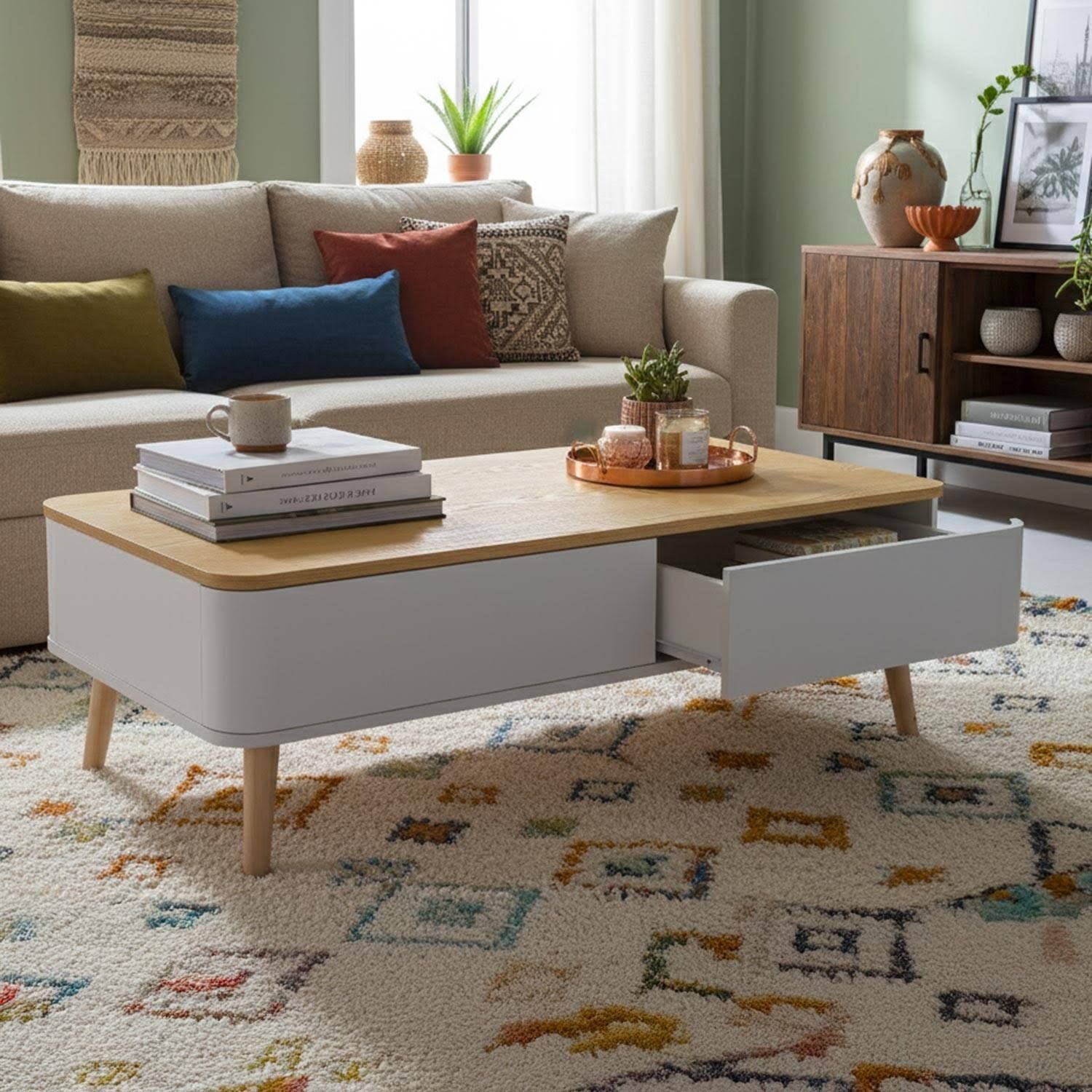 Menzzo Bergen Scandinavian Coffee Table, White and Wood