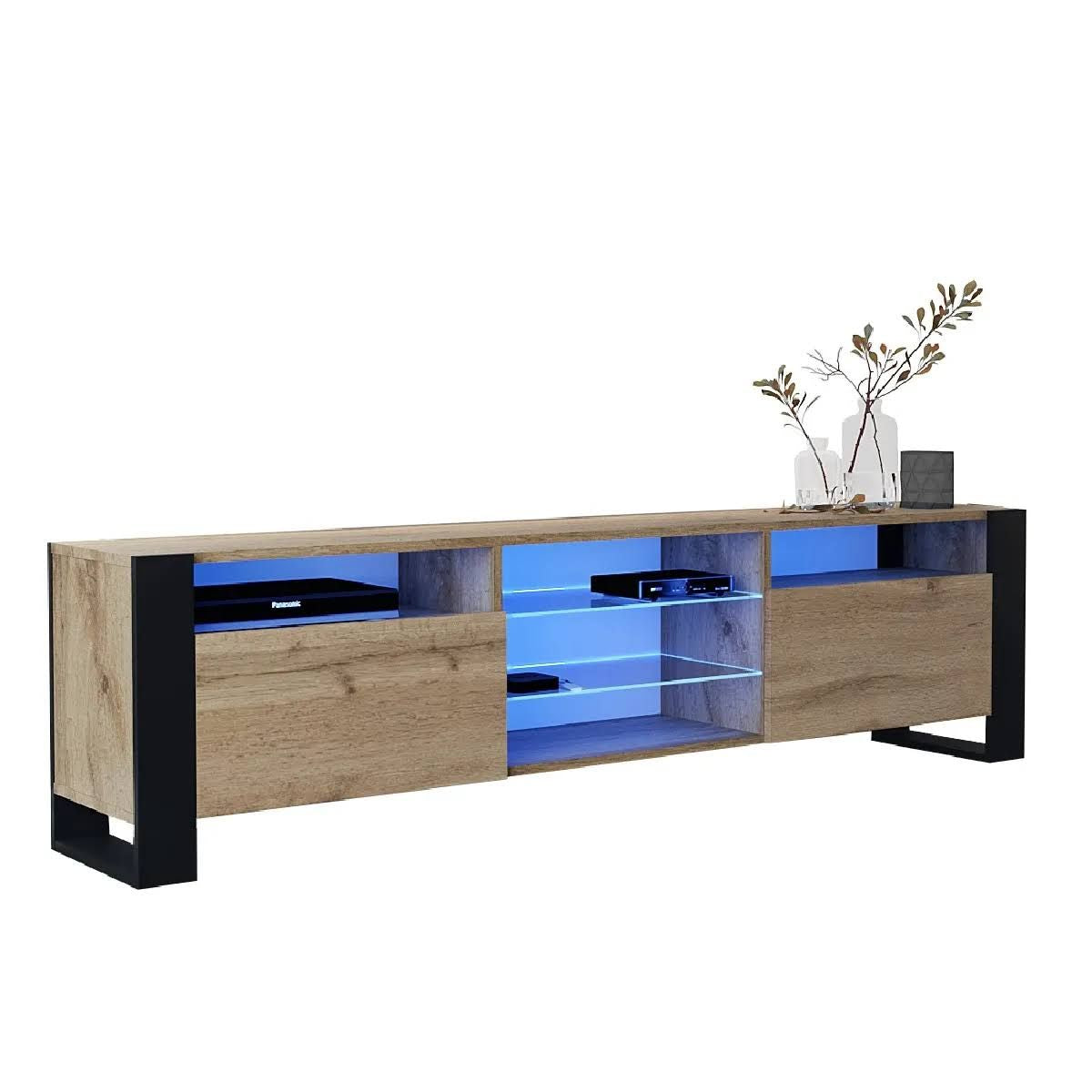 Lovy 200cm TV Unit with LED Lighting, Matte Oak Finish and Oak Door