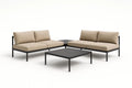 Modular outdoor sofa set in steel and beige fabric with coffee table
