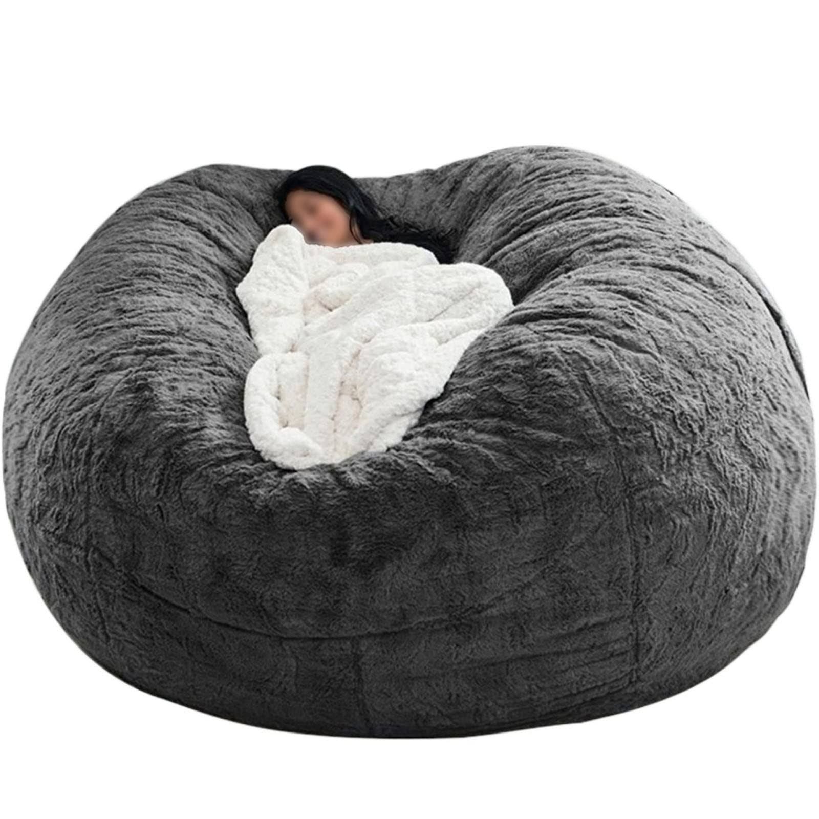 Giant Round Bean Bag Chair Oversized Pouf (without filling), Fur Bean Bag, Washable Sofa Bed Cover, Ultra Soft and