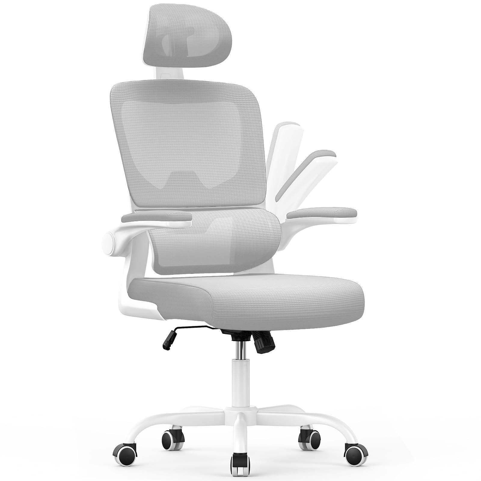 Ergonomic Office Chair: Office chair with C-shaped lumbar support, adjustable backrest and headrest, reversible armrest, breathable mesh seat