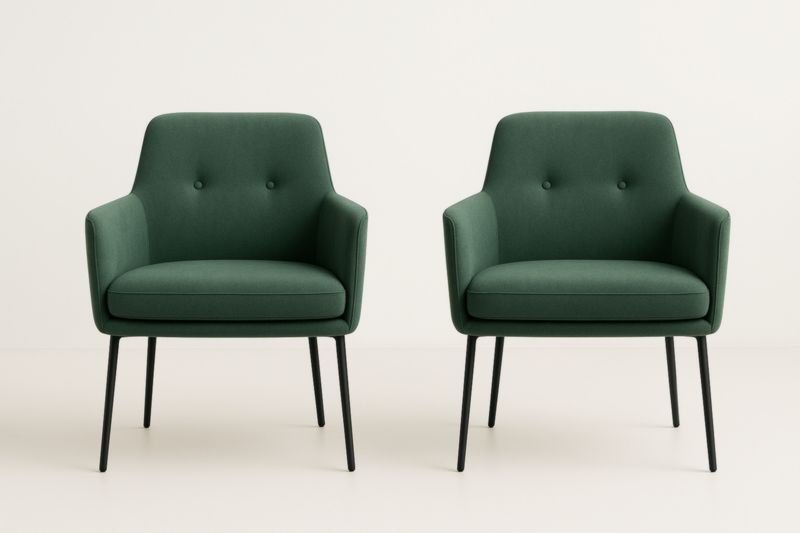 Set of 2 green polyester fabric armchairs with metal legs
