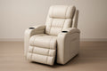 Lounge chair in beige synthetic leather with cup holders