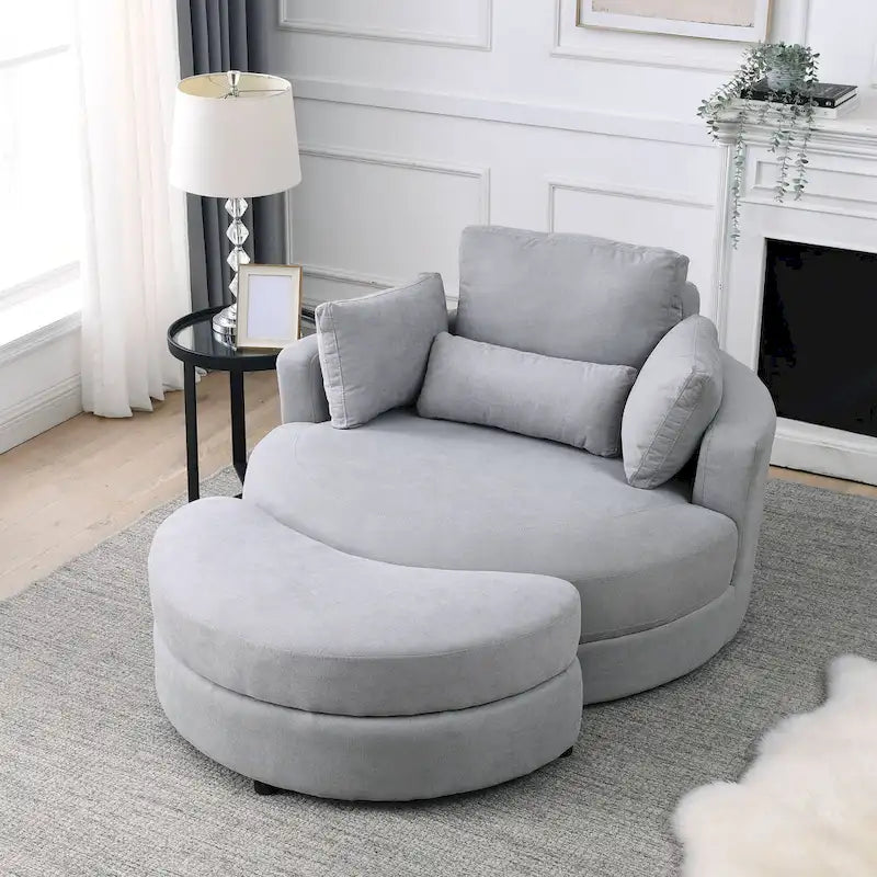 Welike Swivel Accent Barrel Modern Grey Sofa Lounge Club Big Round Chair with Storage Ottoman