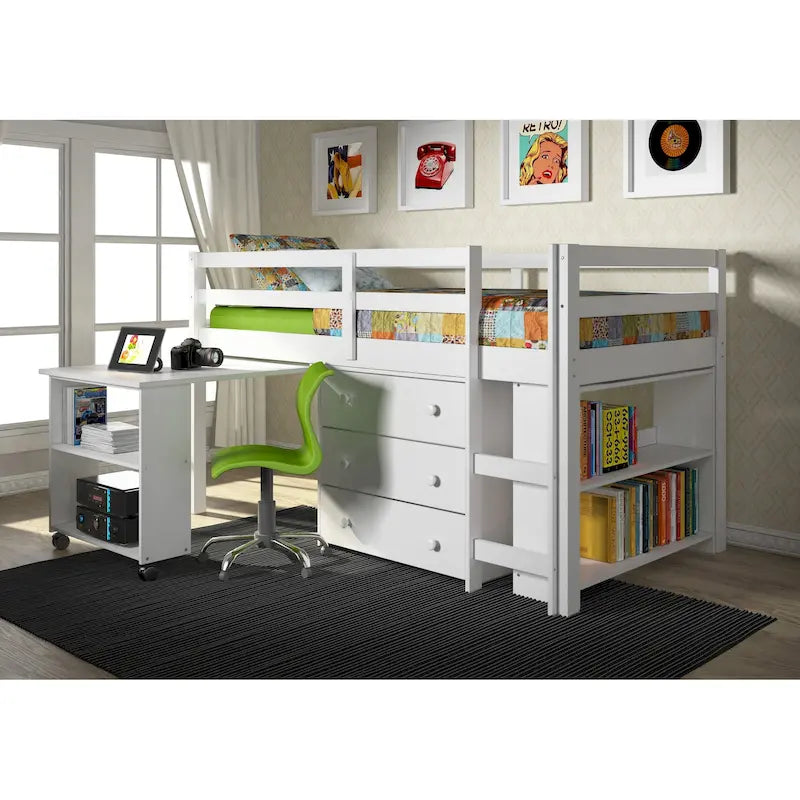 Donco Kids Low Study Loft Desk Twin Bed