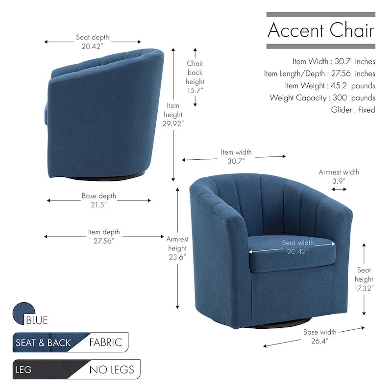 Porthos Home Matilde Swivel Fabric Barrel Accent Chair with Removable Seat Cushion