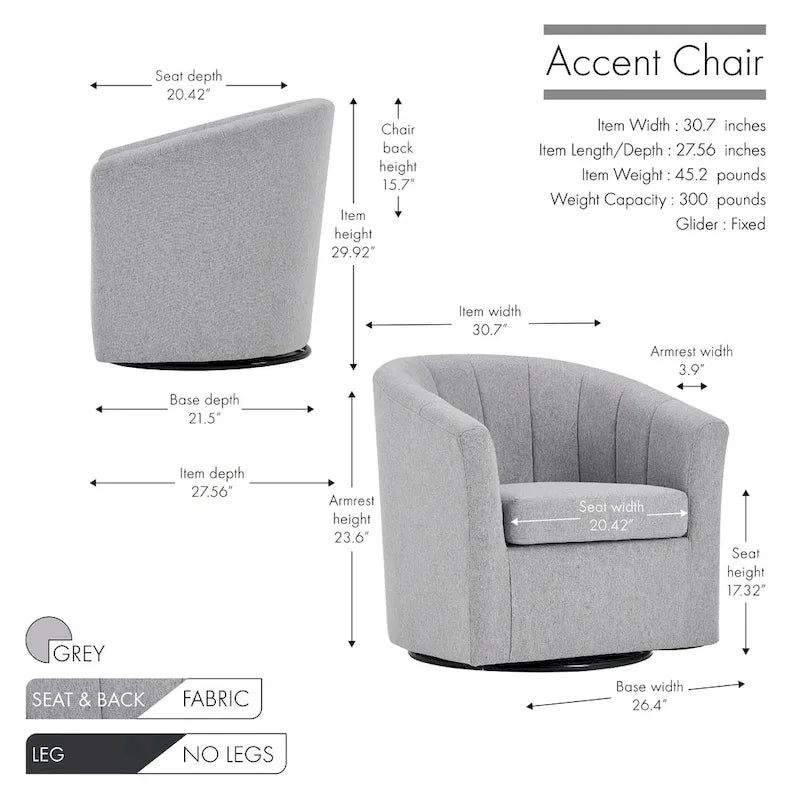 Porthos Home Matilde Swivel Fabric Barrel Accent Chair with Removable Seat Cushion