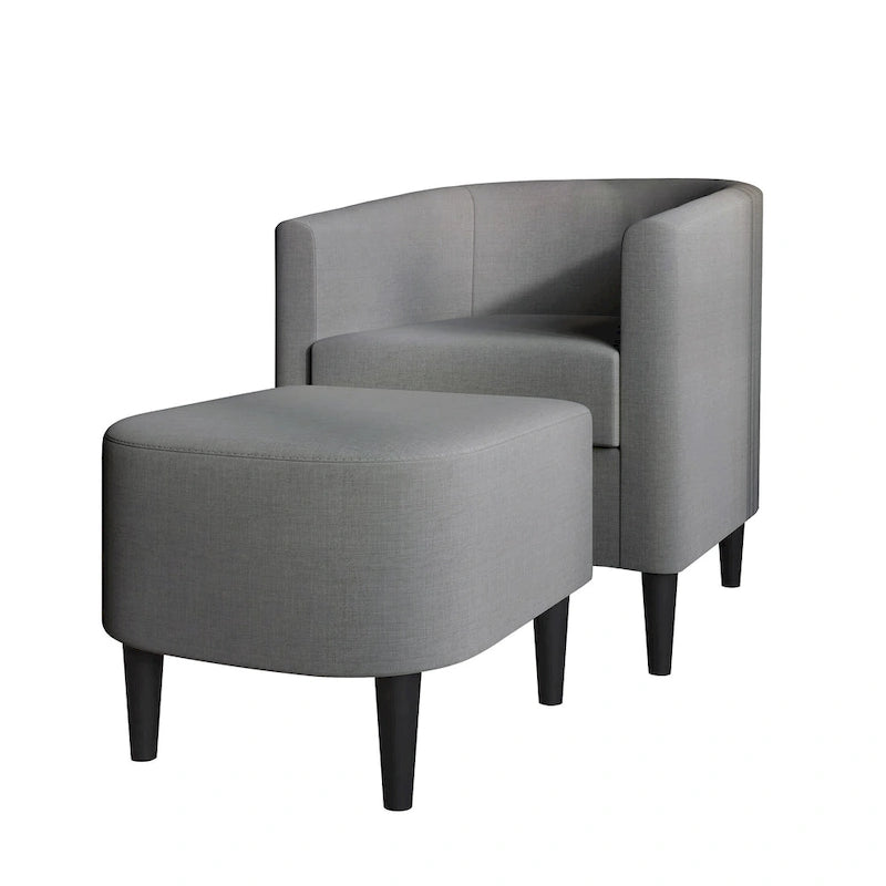CraftPorch Contemporary Linen Upholstered Accent Chair with Ottoman