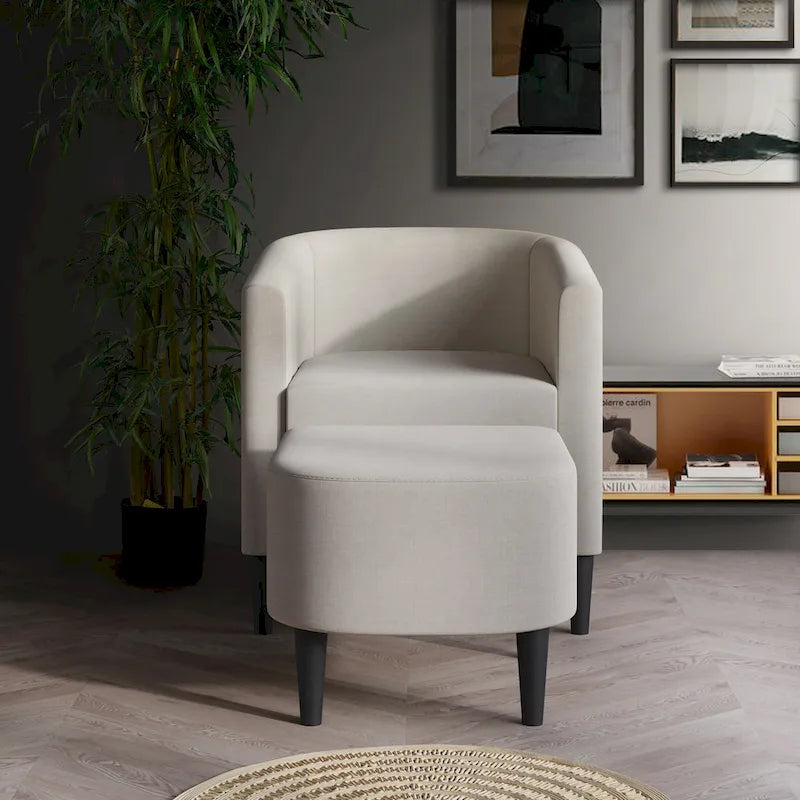 CraftPorch Contemporary Linen Upholstered Accent Chair with Ottoman