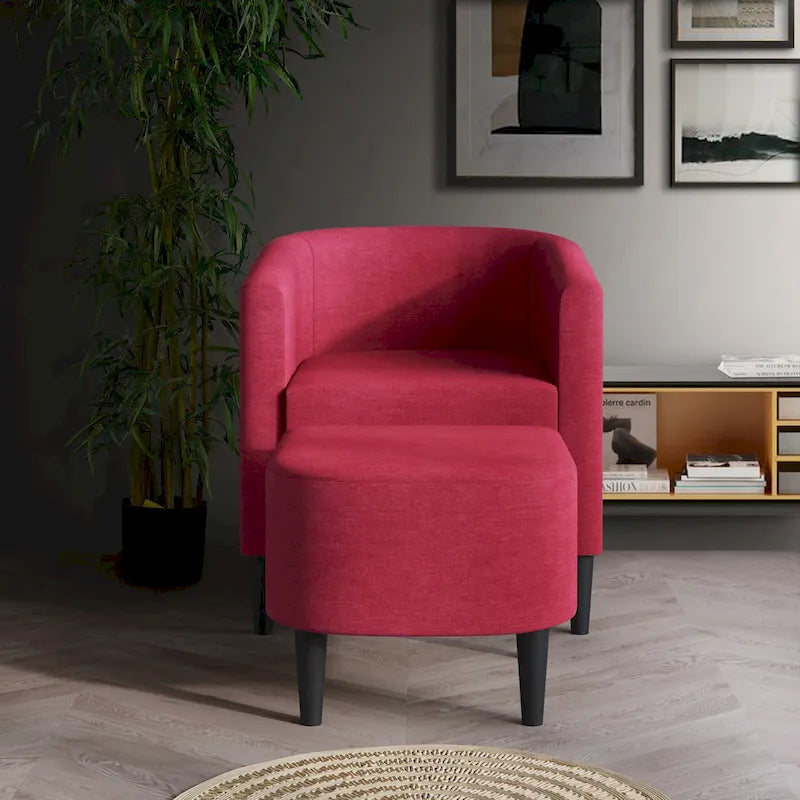 CraftPorch Contemporary Linen Upholstered Accent Chair with Ottoman