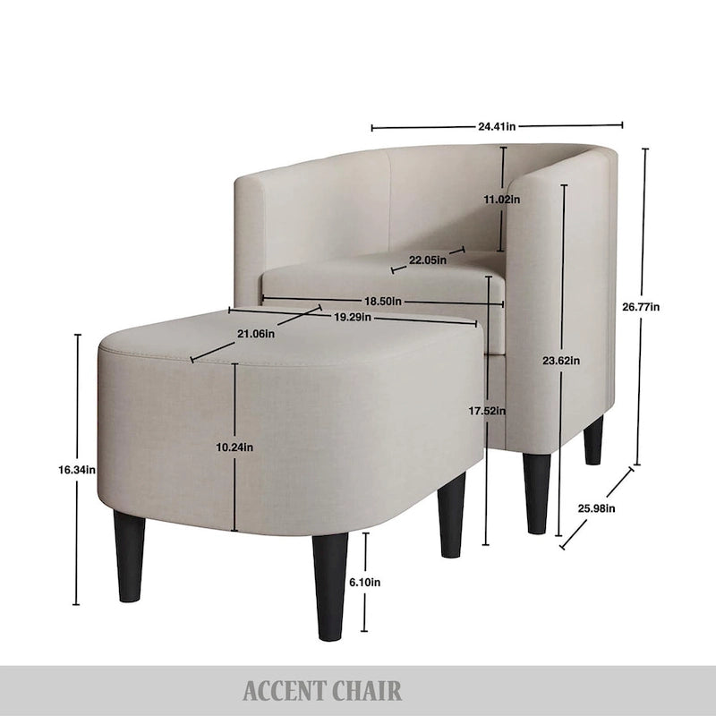 CraftPorch Contemporary Linen Upholstered Accent Chair with Ottoman