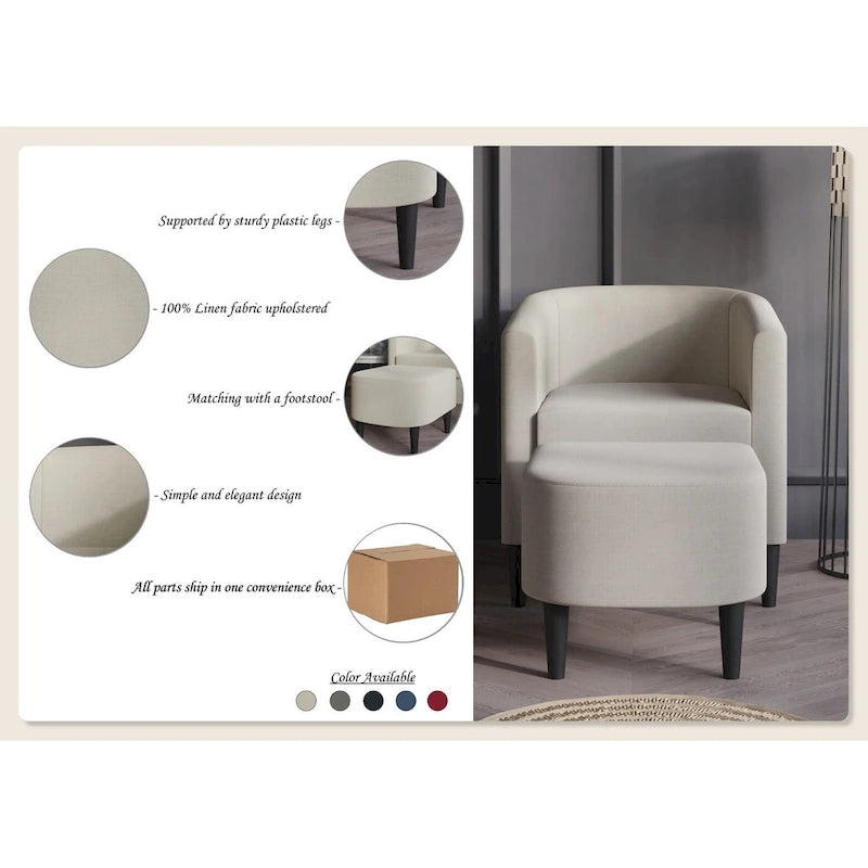CraftPorch Contemporary Linen Upholstered Accent Chair with Ottoman