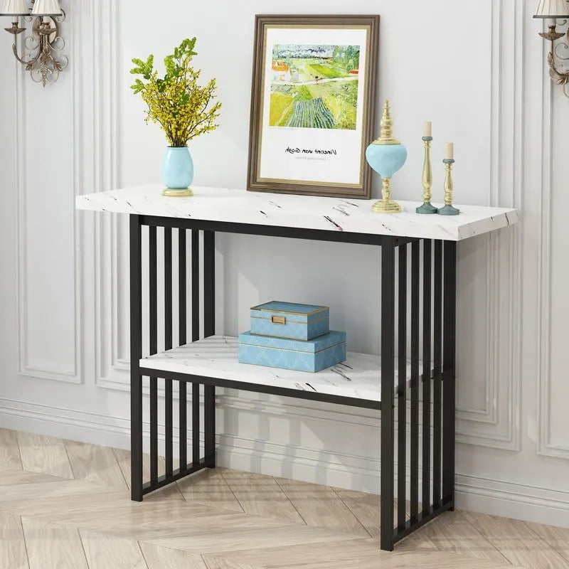Modern 42-Inch Console/Accent Table with Geometric Metal Legs