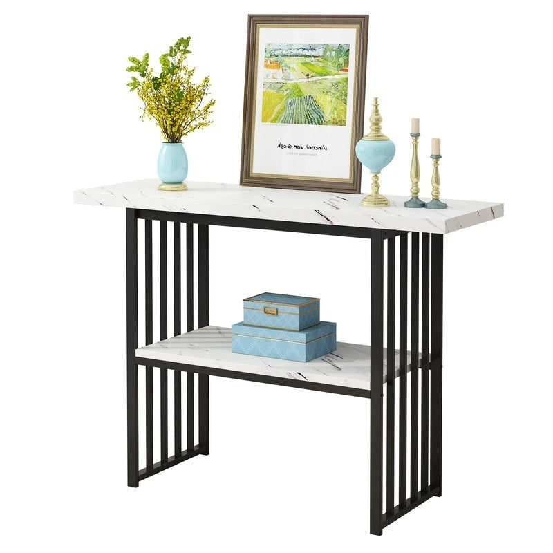 Modern 42-Inch Console/Accent Table with Geometric Metal Legs