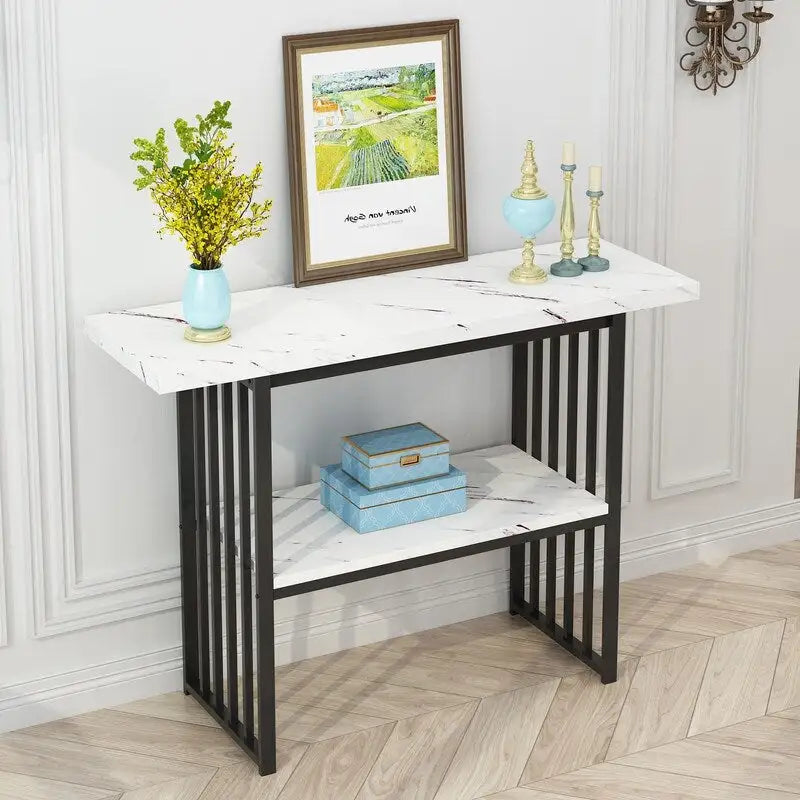 Modern 42-Inch Console/Accent Table with Geometric Metal Legs