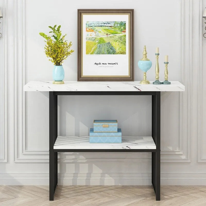 Modern 42-Inch Console/Accent Table with Geometric Metal Legs