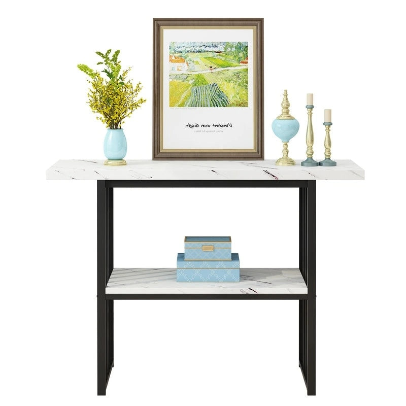 Modern 42-Inch Console/Accent Table with Geometric Metal Legs