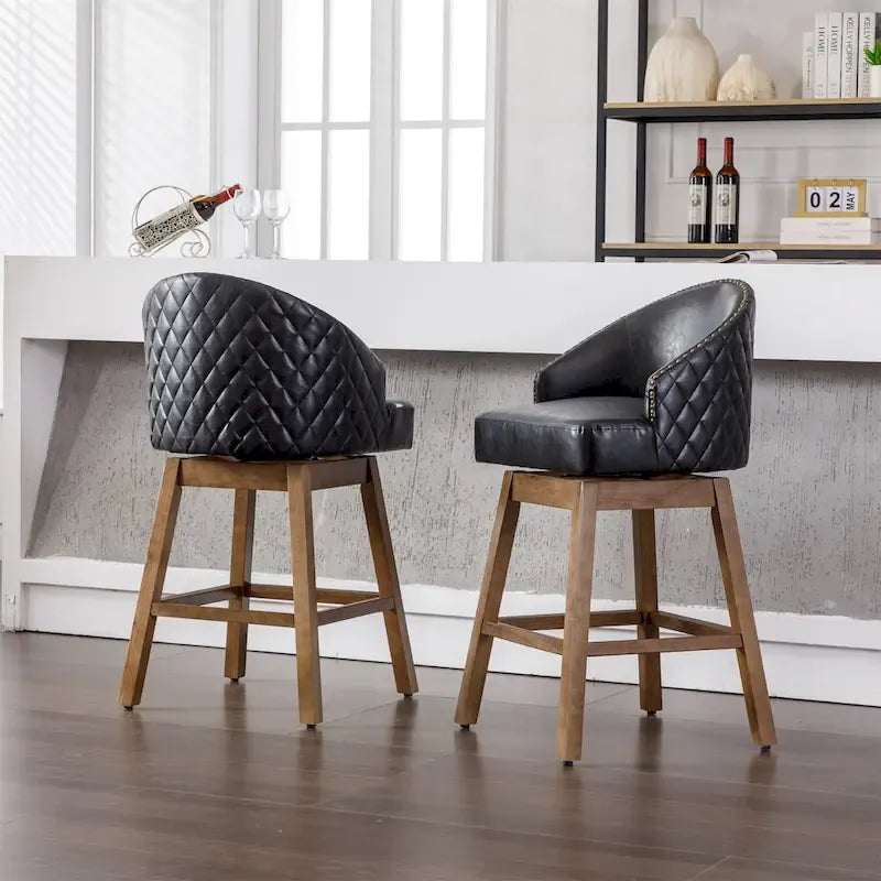 360 Degree Swivel Counter Height Bar Stools with Footrest Set of 2