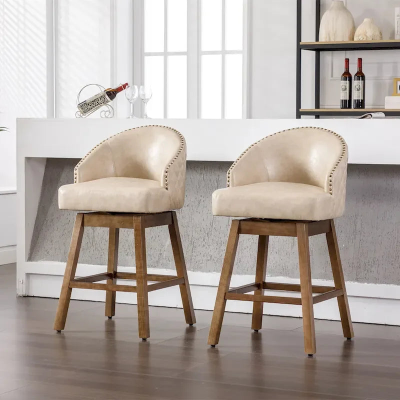 360 Degree Swivel Counter Height Bar Stools with Footrest Set of 2