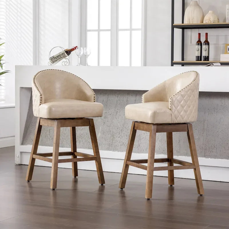 360 Degree Swivel Counter Height Bar Stools with Footrest Set of 2