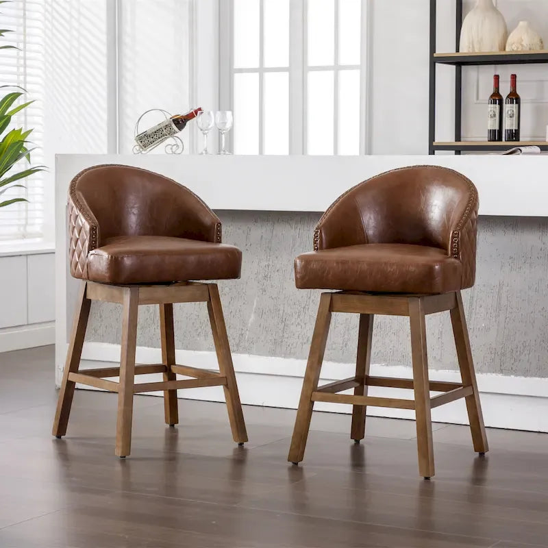 360 Degree Swivel Counter Height Bar Stools with Footrest Set of 2