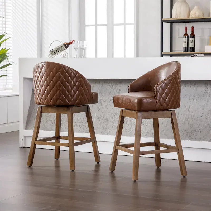 360 Degree Swivel Counter Height Bar Stools with Footrest Set of 2