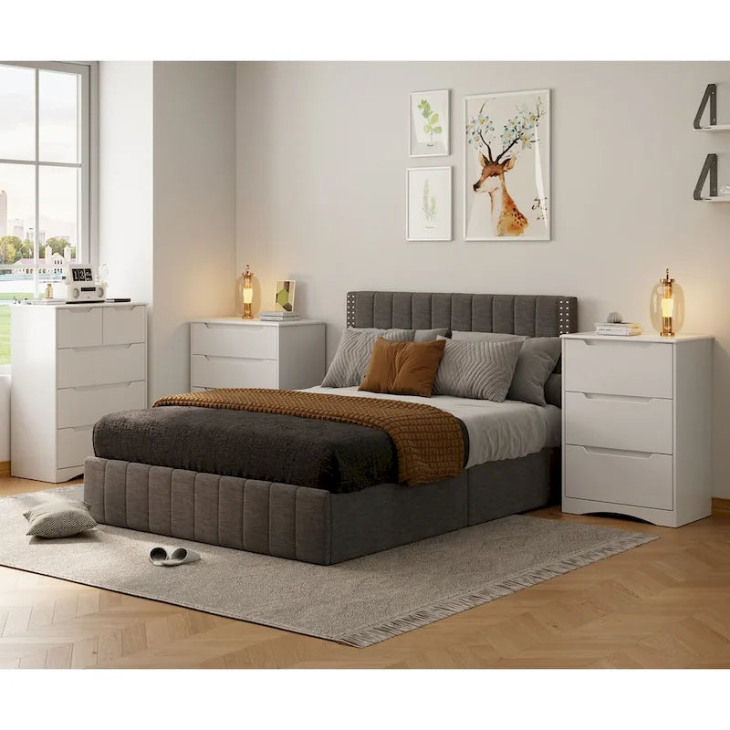 Wooden 3-Drawer Dresser for BedroomBedside NightstandModern Storage Chest Dresser in White