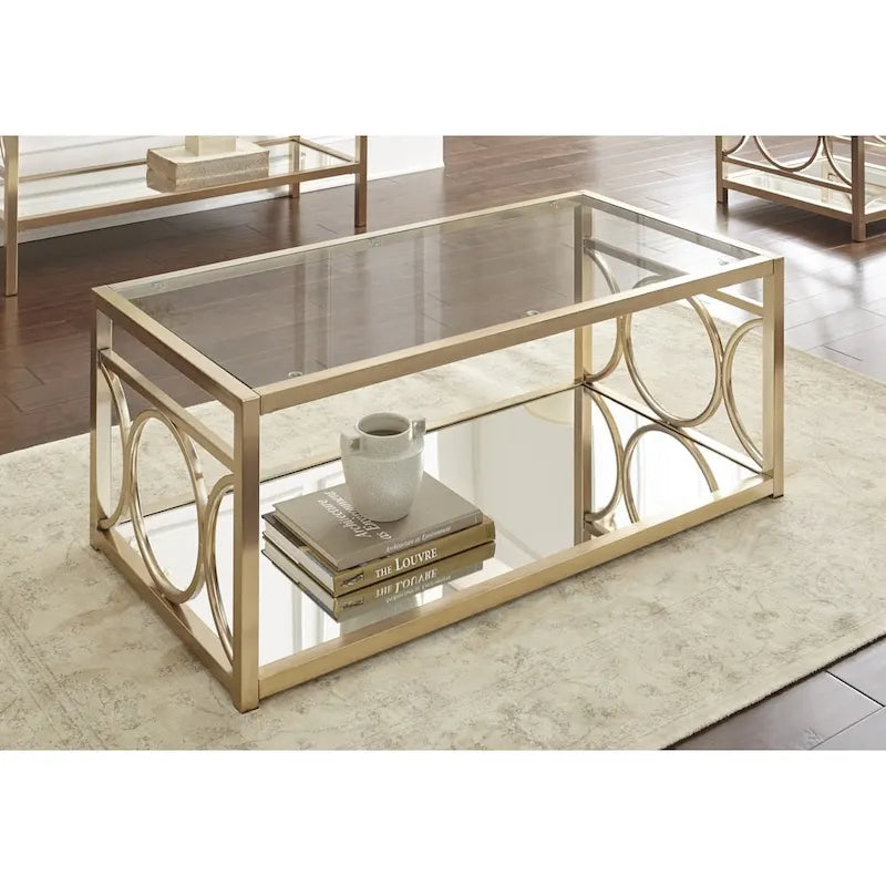 Steve Silver Oria Goldtone Metal and Tempered Glass Coffee Table