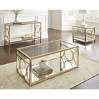 Steve Silver Oria Goldtone Metal and Tempered Glass Coffee Table