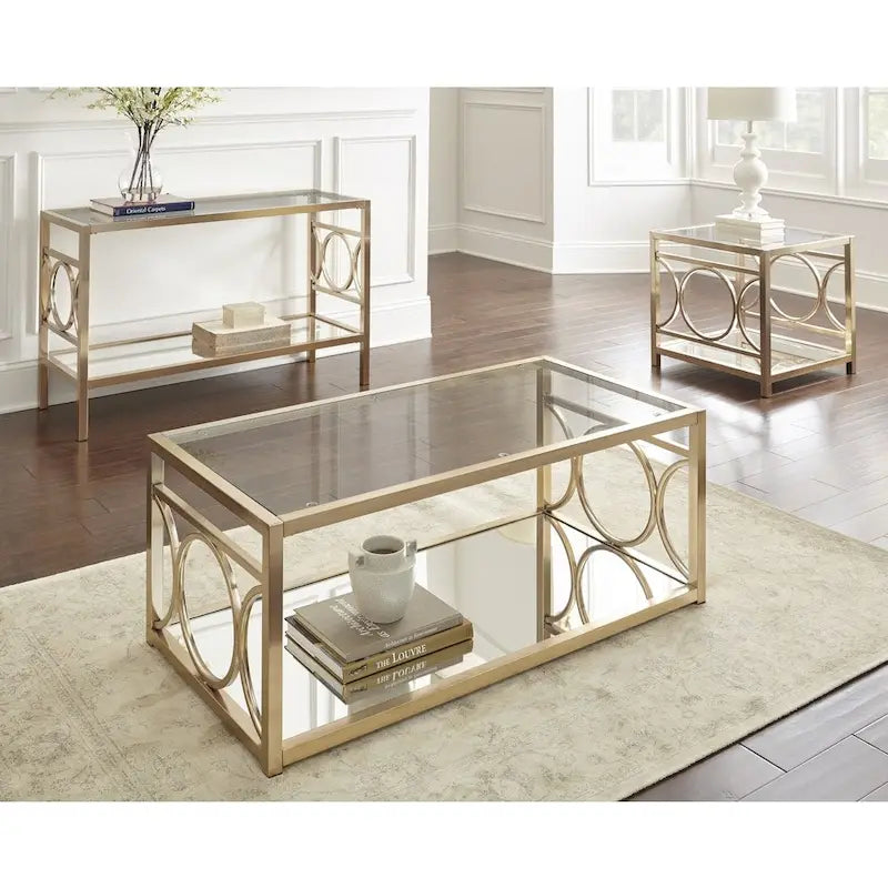 Steve Silver Oria Goldtone Metal and Tempered Glass Coffee Table