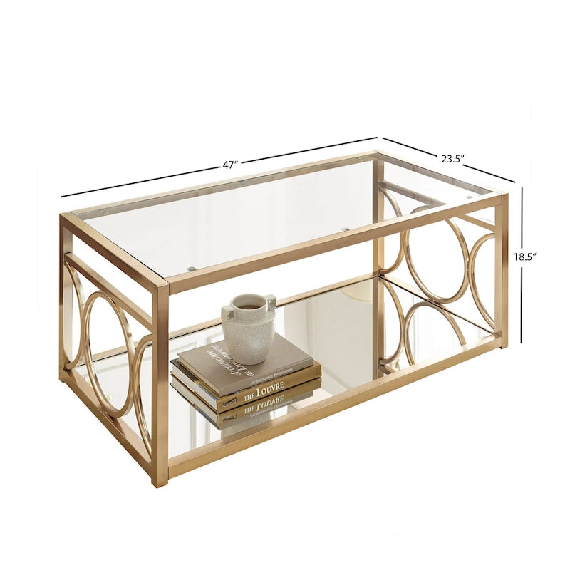 Steve Silver Oria Goldtone Metal and Tempered Glass Coffee Table