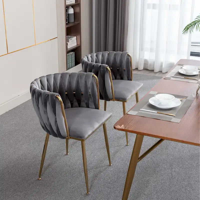 Modern Design Velvet Fabric Dining Chair,Set of 2,Grey