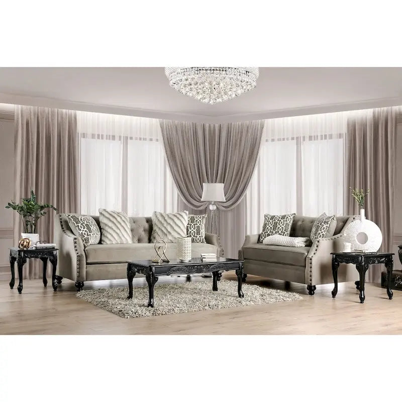 Cram Traditional Brown Chenille Tufted Nailhead Sofa by Furniture of America